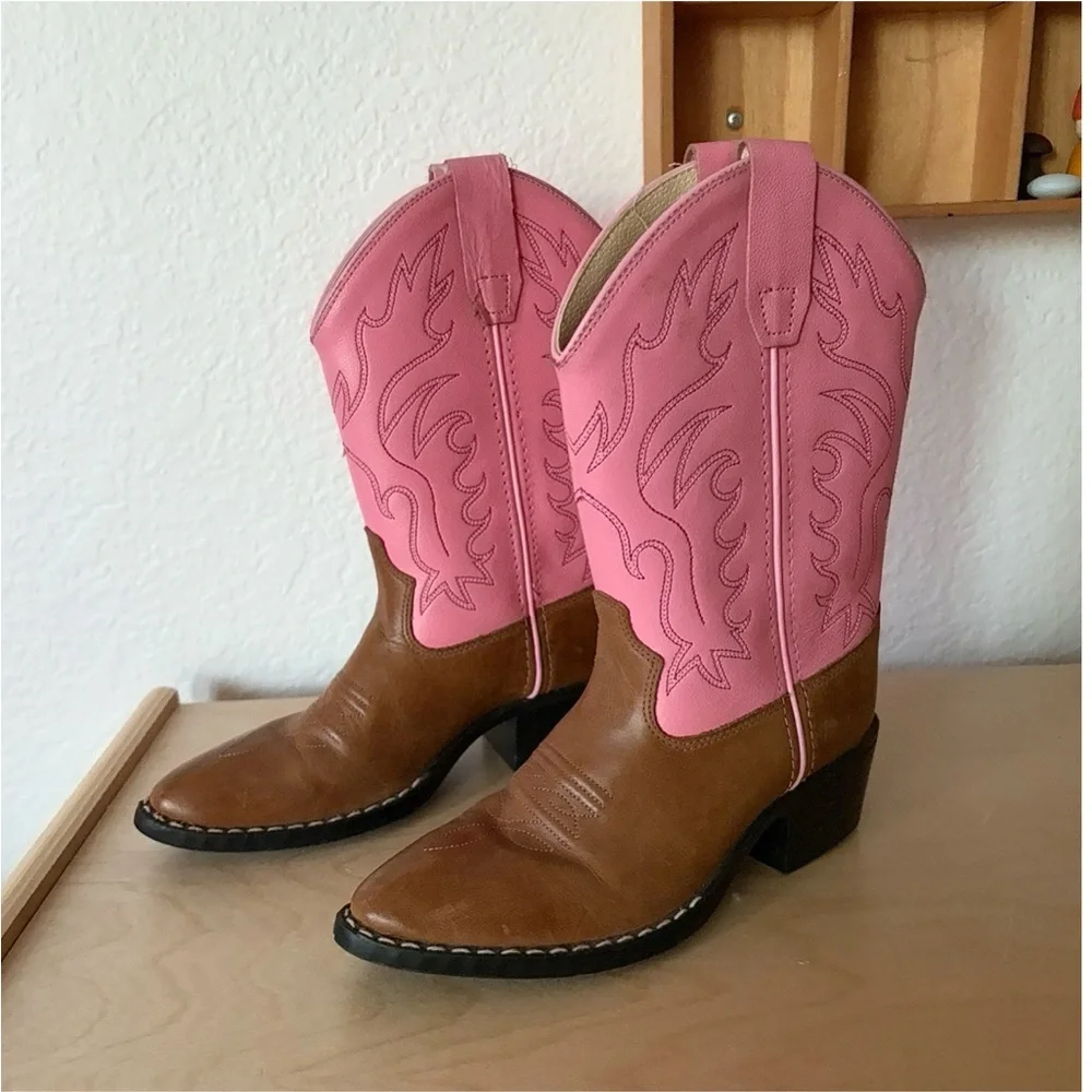 Old West Girls' Narrow J-Toe Western Boots Brown/Pink